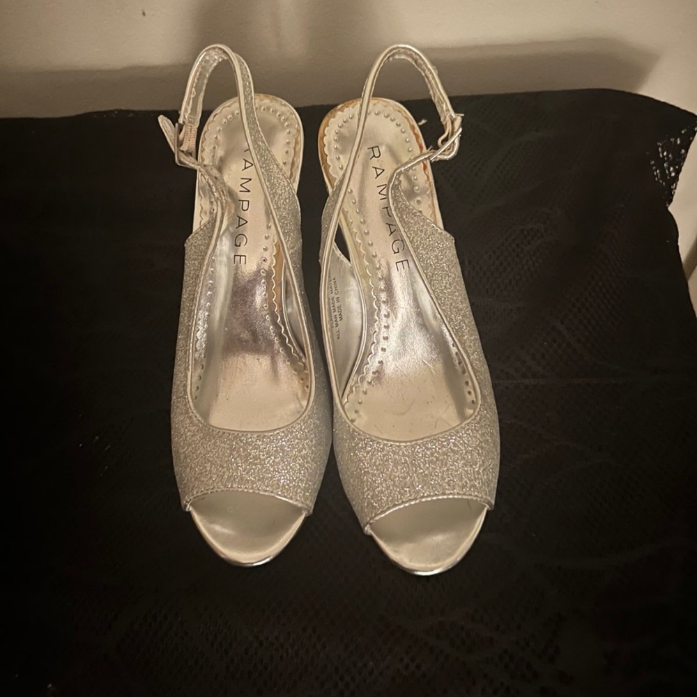 Rampage Glittery Silver Slingback Heels
